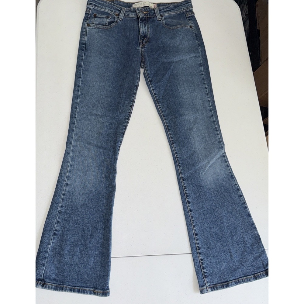 Y2K Levi's 318 Superlow Bootcut Light Blue  Whiskered  5 Pocket Jeans Sz 3 S EUC